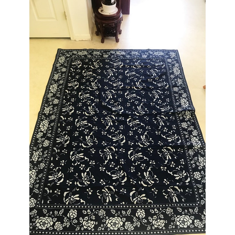 Flower and butterfly indigo tapestry